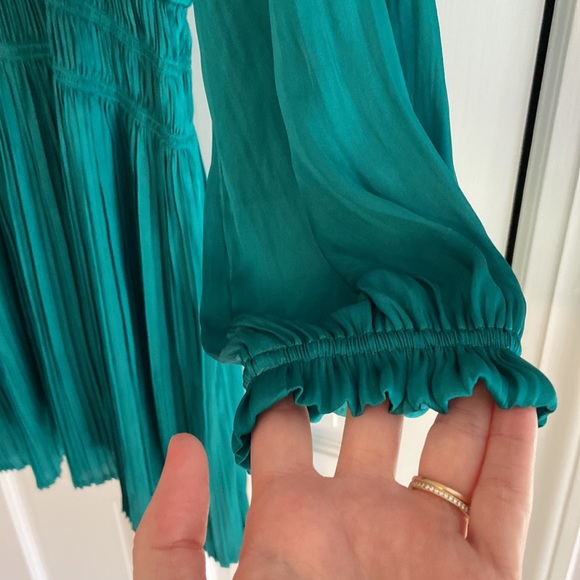 Current Air from Anthropologie Green/Teal Blue Silky Dress - Picture 6 of 14